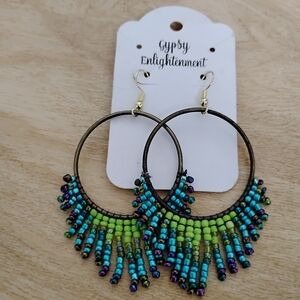 Colorful Beaded Hoop Earrings, Handmade, Fringe Earrings